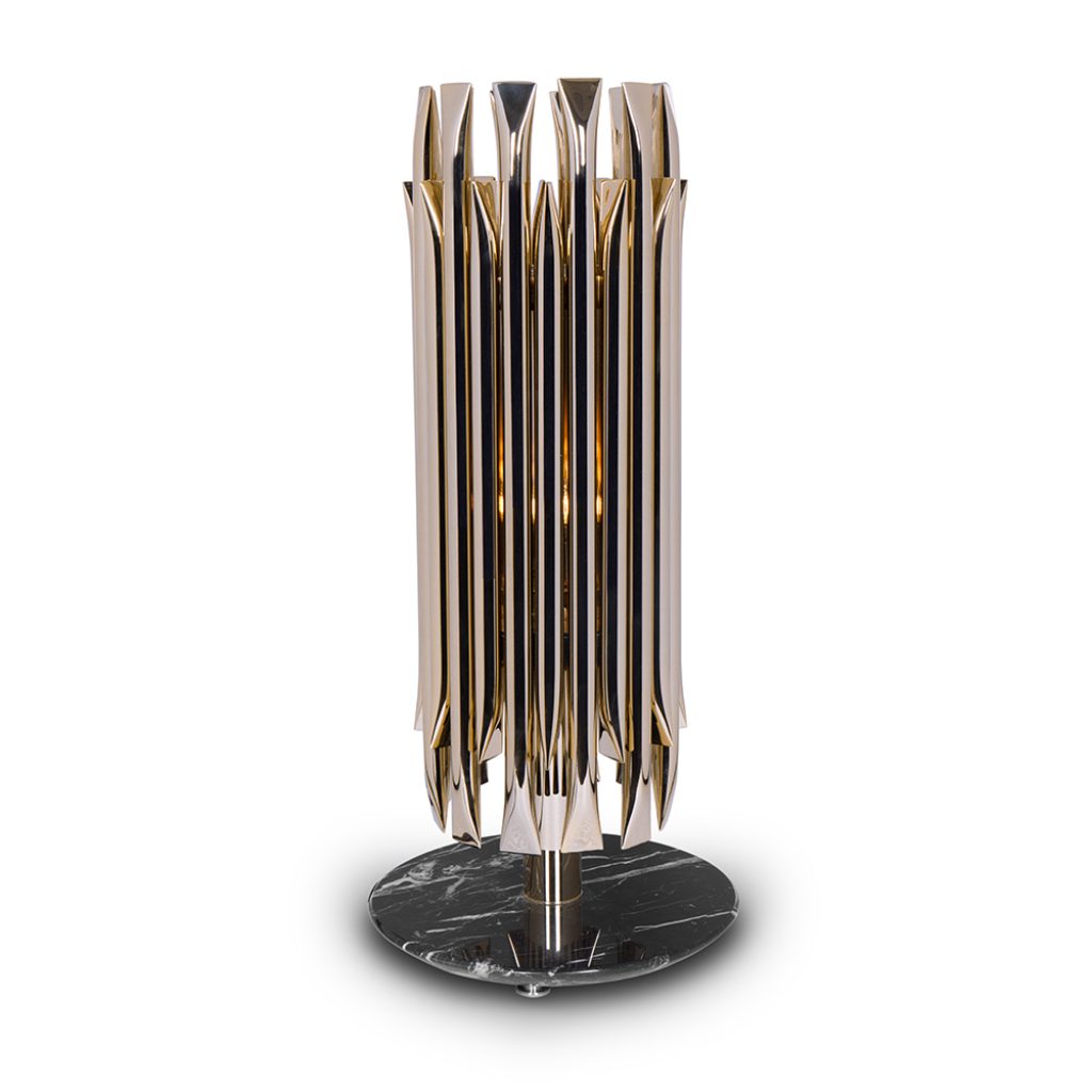 Matheny table lamp is a sleek and classic lighting design. 100% designed and produced in Portugal. Its marble base can be customized with four different types of marble to match the gold-plated finish of the body. A unique vintage brass table lamp, Matheny is a new take on the mid-century classics. It is the right table lamp for living room ambiences, but it can also be thought of as a bedside table lamp, depending on the decor of your master bedroom.