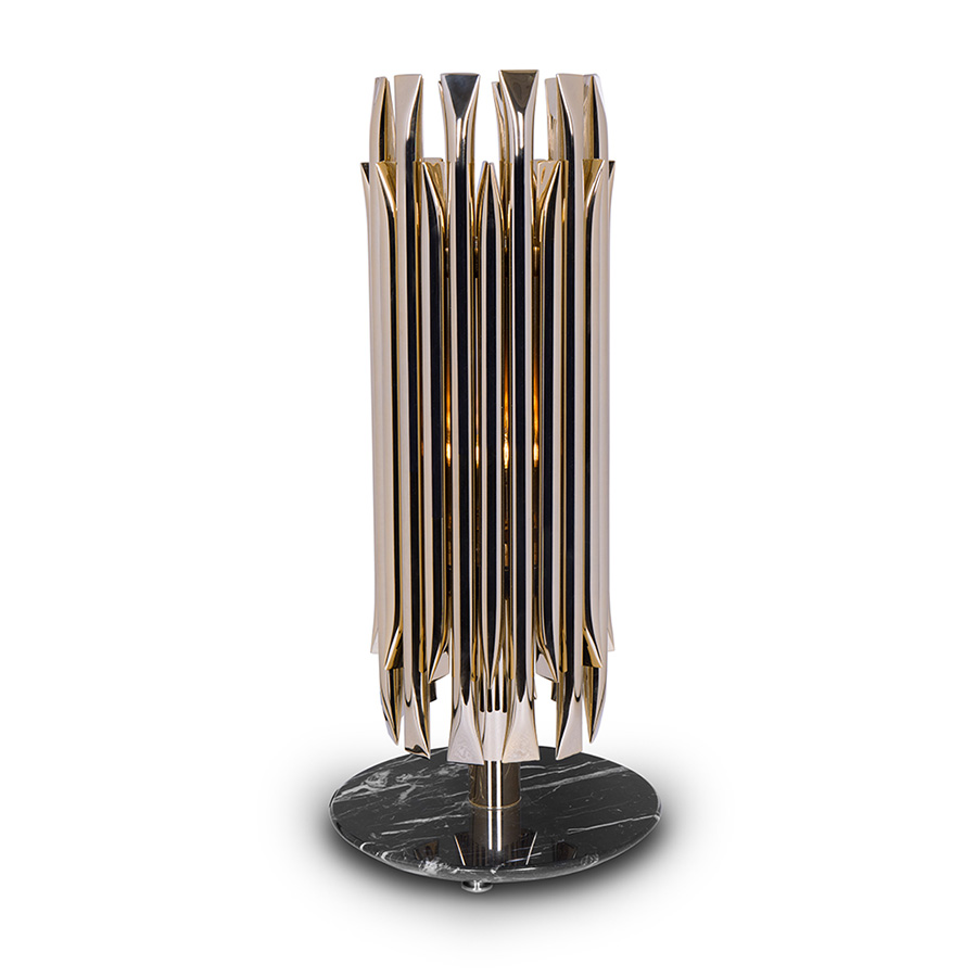 Matheny table lamp is a sleek and classic lighting design. 100% designed and produced in Portugal. Its marble base can be customized with four different types of marble to match the gold-plated finish of the body. A unique vintage brass table lamp, Matheny is a new take on the mid-century classics. It is the right table lamp for living room ambiences, but it can also be thought of as a bedside table lamp, depending on the decor of your master bedroom.
