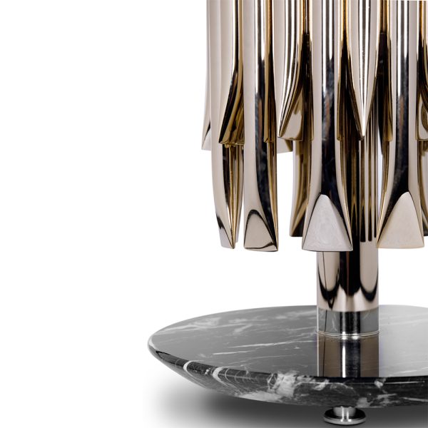 Matheny table lamp is a sleek and classic lighting design. 100% designed and produced in Portugal. Its marble base can be customized with four different types of marble to match the gold-plated finish of the body. A unique vintage brass table lamp, Matheny is a new take on the mid-century classics. It is the right table lamp for living room ambiences, but it can also be thought of as a bedside table lamp, depending on the decor of your master bedroom.