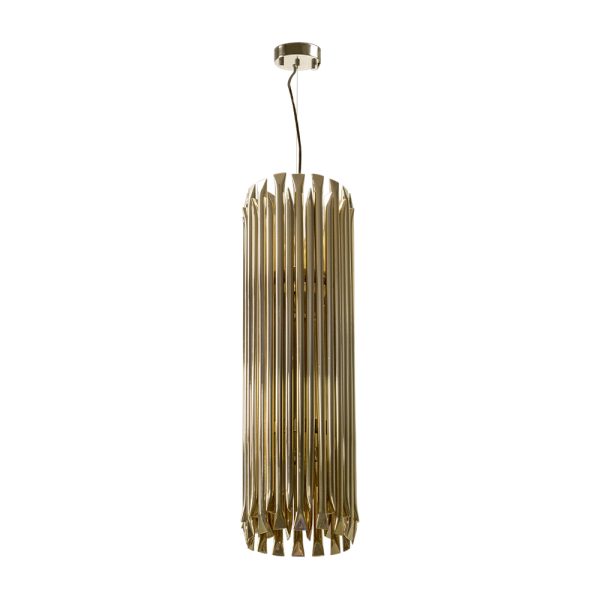 The gold plated finish makes Matheny pendant light an instant classic that will look beautiful in every division of your interior design. The Matheny XL is a bigger version of the original pendant, shinning more light into any space. The fine brass structure of this suspended light becomes translucent when lit, adding a chic and contemporary touch. In a hallway, this golden pendant light can be hung in multiples for a stylish effect.