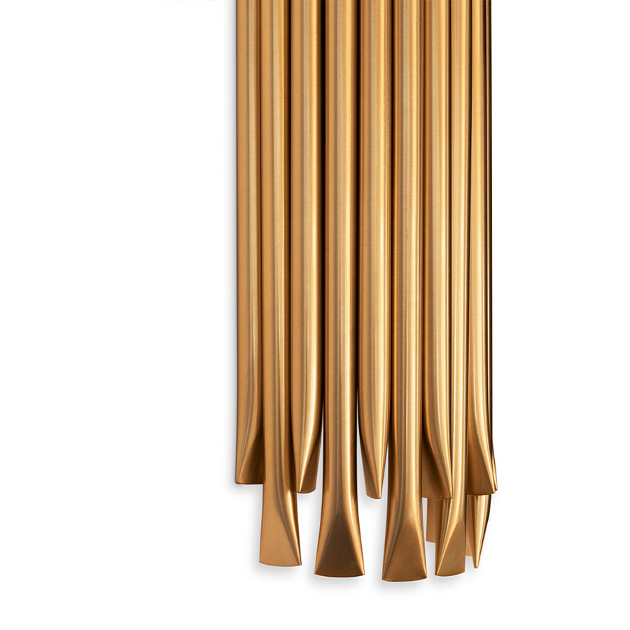 Matheny wall light has a complex and attractive geometry design of combined tubes. This unique lamp combines a mid-century modern design with a classic style that will make a statement in your home. Providing a subtle glow, this modern wall light is 100% handmade in brass and has a brushed nickel finish. With 4 lamps, we recommend you to use G9 bulbs.