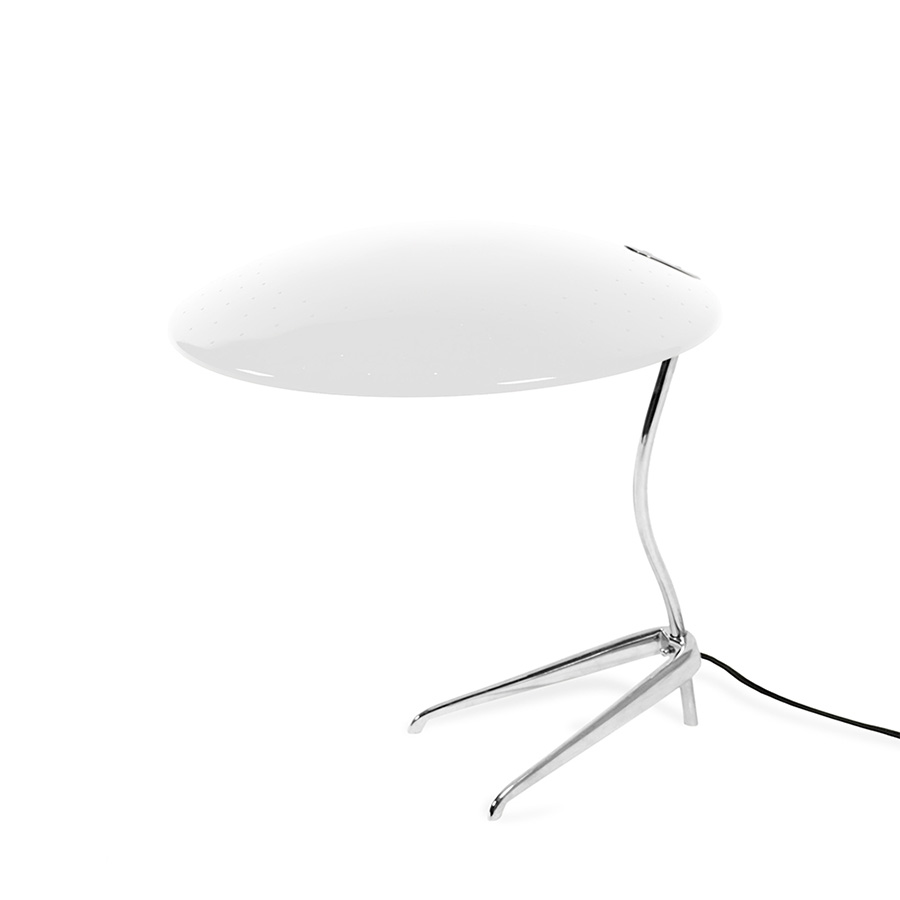 Is a design by DelightFULL that successfully showcases the merge between mid-century design and the contemporary influences of today’s world. It boasts a stunning brass body with a nickel plated finish, and an Aluminium-built shade lacquered a glossy black on the outside and a matte white on the inside, so as to not reflect the light in an uncomfortable way. An easy way to bring style into your master bedroom.