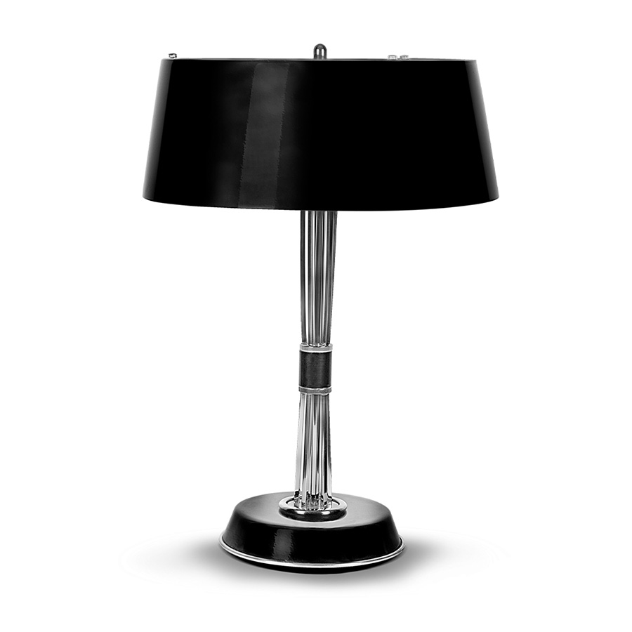 Miles table lamp is a classic mid-century modern table lamp, which brings back the sophisticated atmosphere of the 50s. The body has a copper plated finish for a more contemporary look, while the shade is lacquered a matte black on the outside and a white matte on the inside.It is essentially a copper table lamp that casts a soft glaze that will suit your modern entryway in the most flattering way.