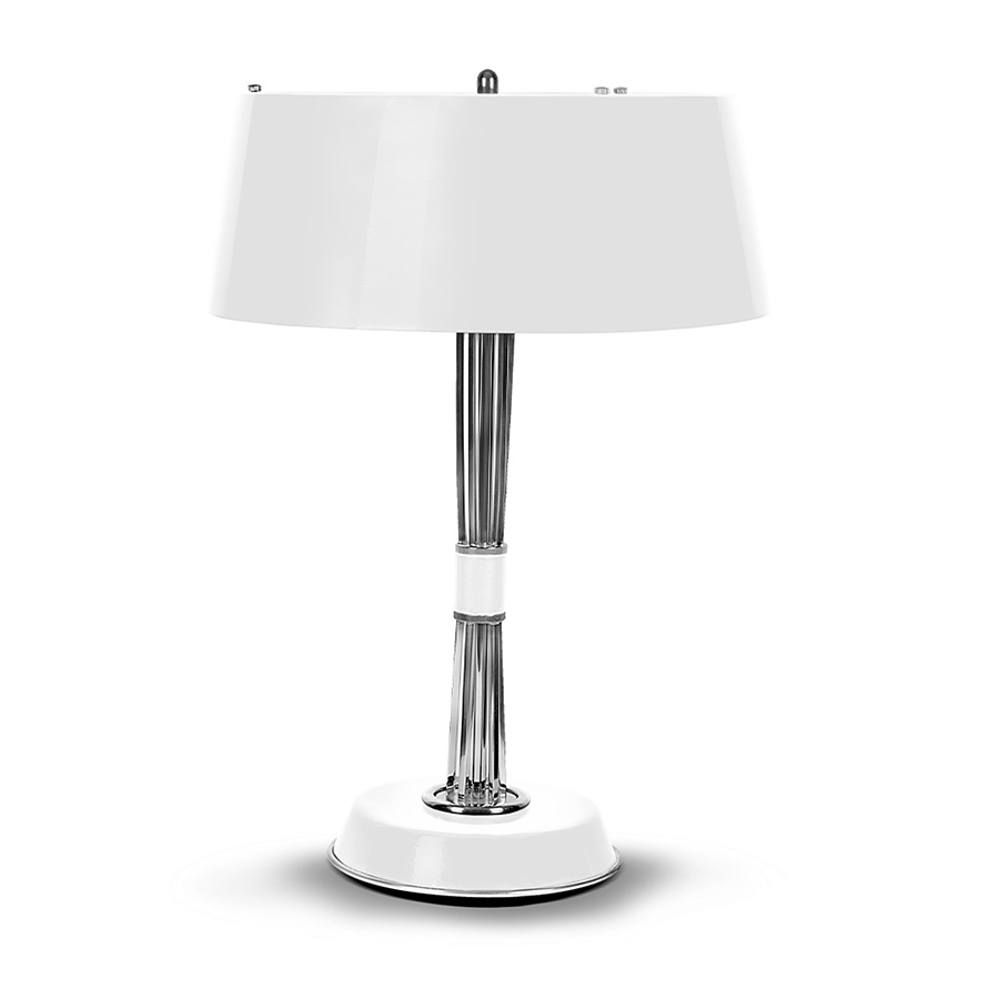 Miles table lamp is a classic mid-century modern table lamp, which brings back the sophisticated atmosphere of the 50s. The body has a copper plated finish for a more contemporary look, while the shade is lacquered a matte black on the outside and a white matte on the inside.It is essentially a copper table lamp that casts a soft glaze that will suit your modern entryway in the most flattering way.