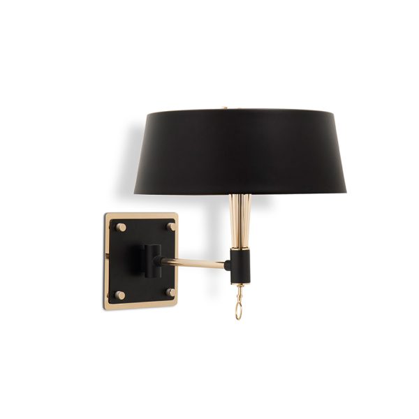 Miles wall lamp was inspired in one of the most influential and acclaimed figures in the history of jazz and 20th century music: Miles Davis. This modern wall light has the purpose to represent the impressive charisma of this outstanding jazz singer, in its innovative and sophisticated lighting features. Miles black wall sconce features a structure made in brass and the lamp shade in Aluminium.