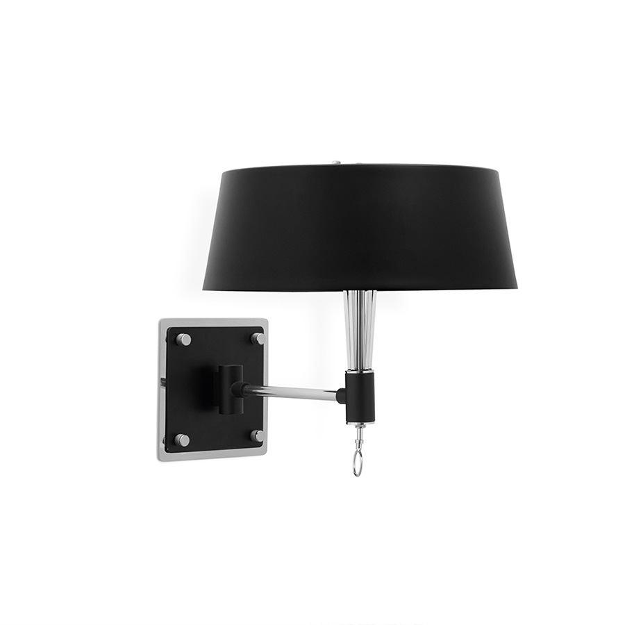 Miles wall lamp was inspired in one of the most influential and acclaimed figures in the history of jazz and 20th century music: Miles Davis. This modern wall light has the purpose to represent the impressive charisma of this outstanding jazz singer, in its innovative and sophisticated lighting features. Miles black wall sconce features a structure made in brass and the lamp shade in Aluminium.