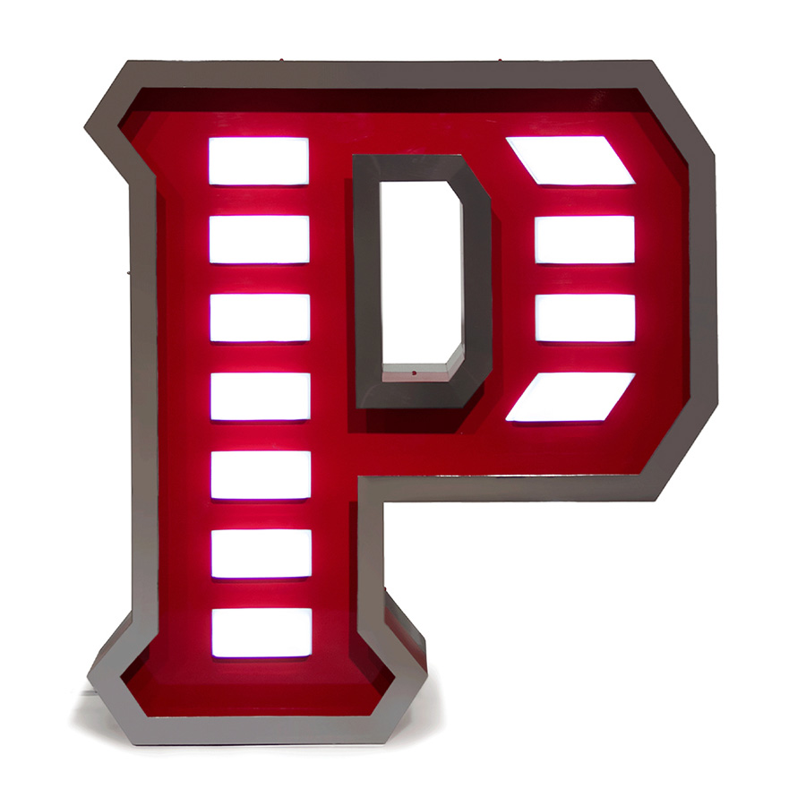Handmade in Aluminium, stainless steel and acrylic, the letter P stands for priceless. By adding the white LED lights with the red colours in the body of the marquee letter design will make your interior or exterior design project a one of a kind, either if you place it on a wall or on the floor. With a height of 1 meter, this lamp can be customizable on demand and its available on a mini version.