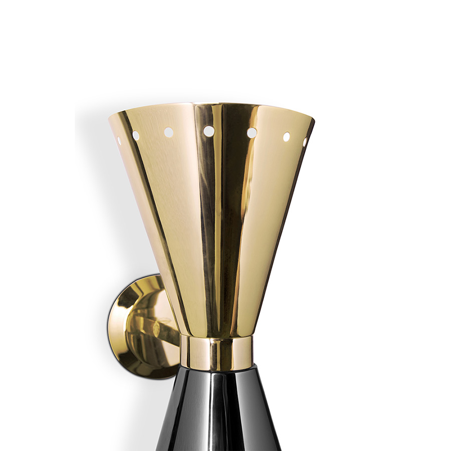 Piazzolla wall fixture is a pure 60’s stilnovo style that brings a retro touch to contemporary spaces. Featuring two Aluminium cones, this wall light fixture offers light both from top and bottom lamp shades to provide a subtle glow. With a dynamic and versatile look that can be applied to any setting, Piazzolla wall lamp can be mounted horizontally or vertically.