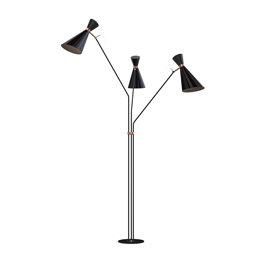 Inspired by the one and only Nina Simone, DelightFULL designers have taken a classic lighting design and reinterpreted it into a fresh mid-century floor lamp. This unique lamp is a strong statement piece, that cannot go unnoticed wherever it’s placed. Simone is a three-light articulating floor lamp with glossy white shades and a structure handmade in brass.