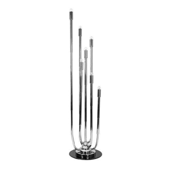 Stardust floor lamp is a mid-century modern revolving lamp that was inspired by the cosmic orbits. The main goal of this lighting design is to light up your mid-century modern home just like the stars do it at night. Constructed out of brass tubing into a rounded oblong shape, this modern floor lamp will shine brightly due to the light cast by the bulbs arranged in the same way as a candelabra.