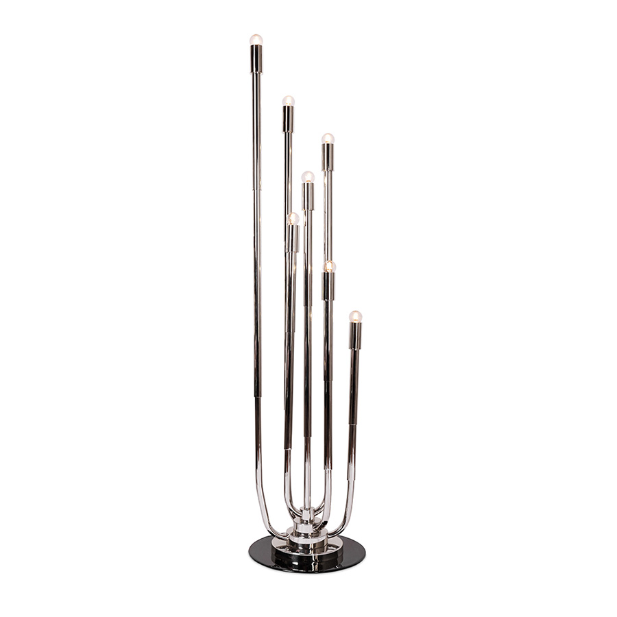 Stardust floor lamp is a mid-century modern revolving lamp that was inspired by the cosmic orbits. The main goal of this lighting design is to light up your mid-century modern home just like the stars do it at night. Constructed out of brass tubing into a rounded oblong shape, this modern floor lamp will shine brightly due to the light cast by the bulbs arranged in the same way as a candelabra.