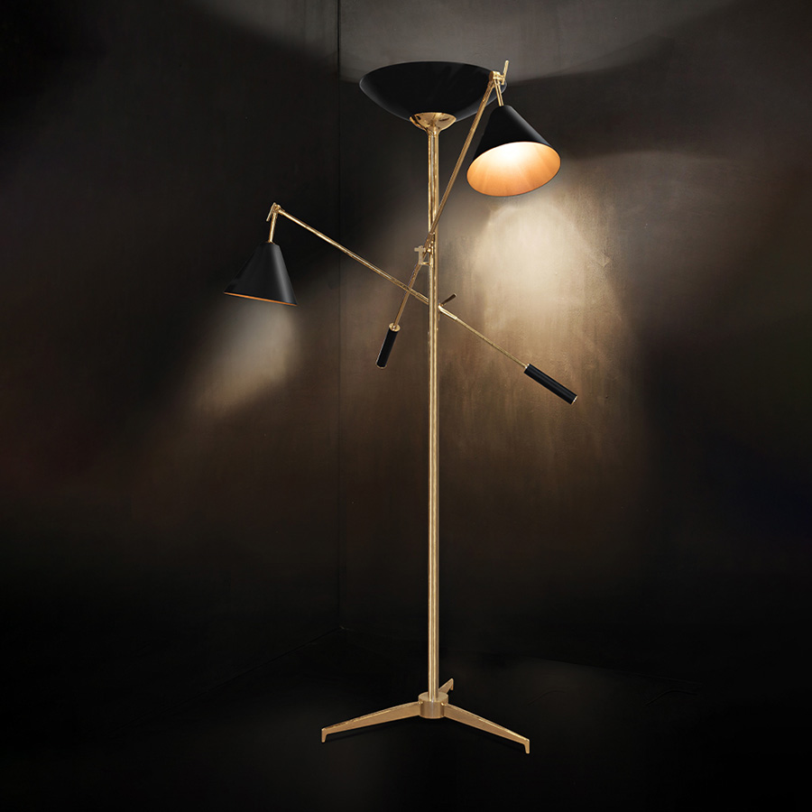 Torchiere is probably one of the most functional lamps of DelightFULL. Ideal for your mid-century modern office and reading corner, this floor light will add elegance to every single space. With Torchiere, your lighting options are truly limitless. This ultimate lighting trend is great for uplighting, downlighting and reading lighting. A reading lamp with a lovely black finish that brings two great and functional designs together: torchiere and a flexible two floor lamp.