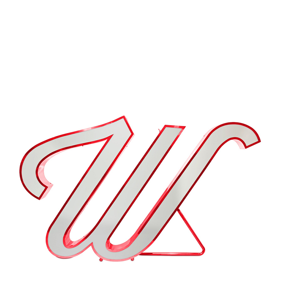 Popping the marquee letter W is making a having a WOW moment in your design project. One of the most emblematic letters of the collection, this pop script typeface with is handmade sleek forms add a state of pureness and stillness to any fitting decor. With a soothing light effect, this is subdued by the acrylic coating on the letter that can be customized on demand.