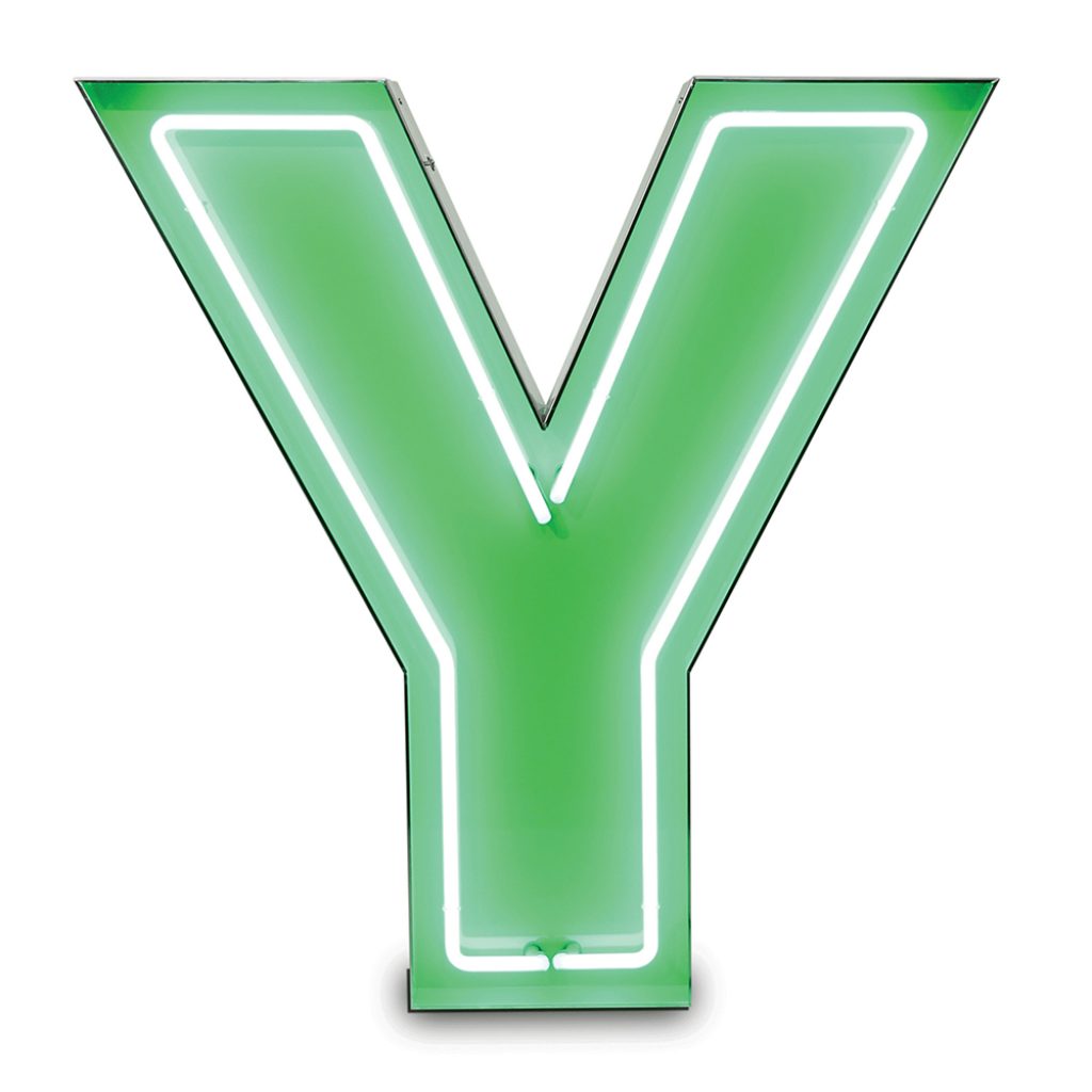 Green to say go, Y to say Yes. The neon green soothing light effect of this handmade lighting design can make a room pop with a splash of colour. Handmade, this marquee letter design has the powerful effect of giving a touch of originality, commotion, and emotion to it. Versatile, this marquee letter can be wall mounted or used as a floor lamp looks perfect in any modern design project.