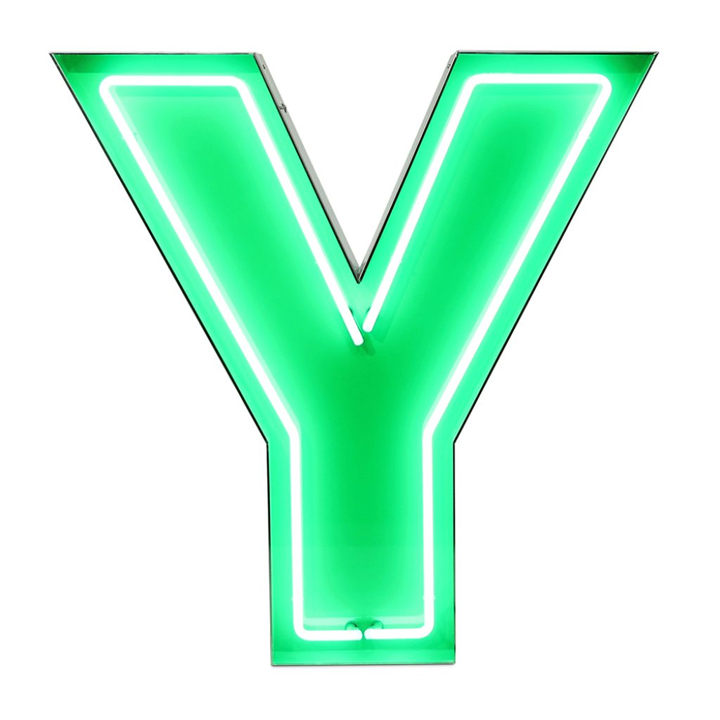 Green to say go, Y to say Yes. The neon green soothing light effect of this handmade lighting design can make a room pop with a splash of colour. Handmade, this marquee letter design has the powerful effect of giving a touch of originality, commotion, and emotion to it. Versatile, this marquee letter can be wall mounted or used as a floor lamp looks perfect in any modern design project.
