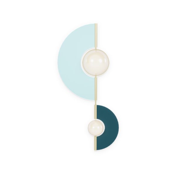 Yoyo is a playful and minimalist wall sconce is all about emotion and rhythm, conveying a vibrant feeling to any room. Its two-part body are handmade in clear glass, allowing you to play with the colors that can suit best your design. The structure also features brass details and a pearly glass bubble for extra sophistication. Available in two different sizes, you can create your own dynamic wall features by combine multiple pieces in your design project.