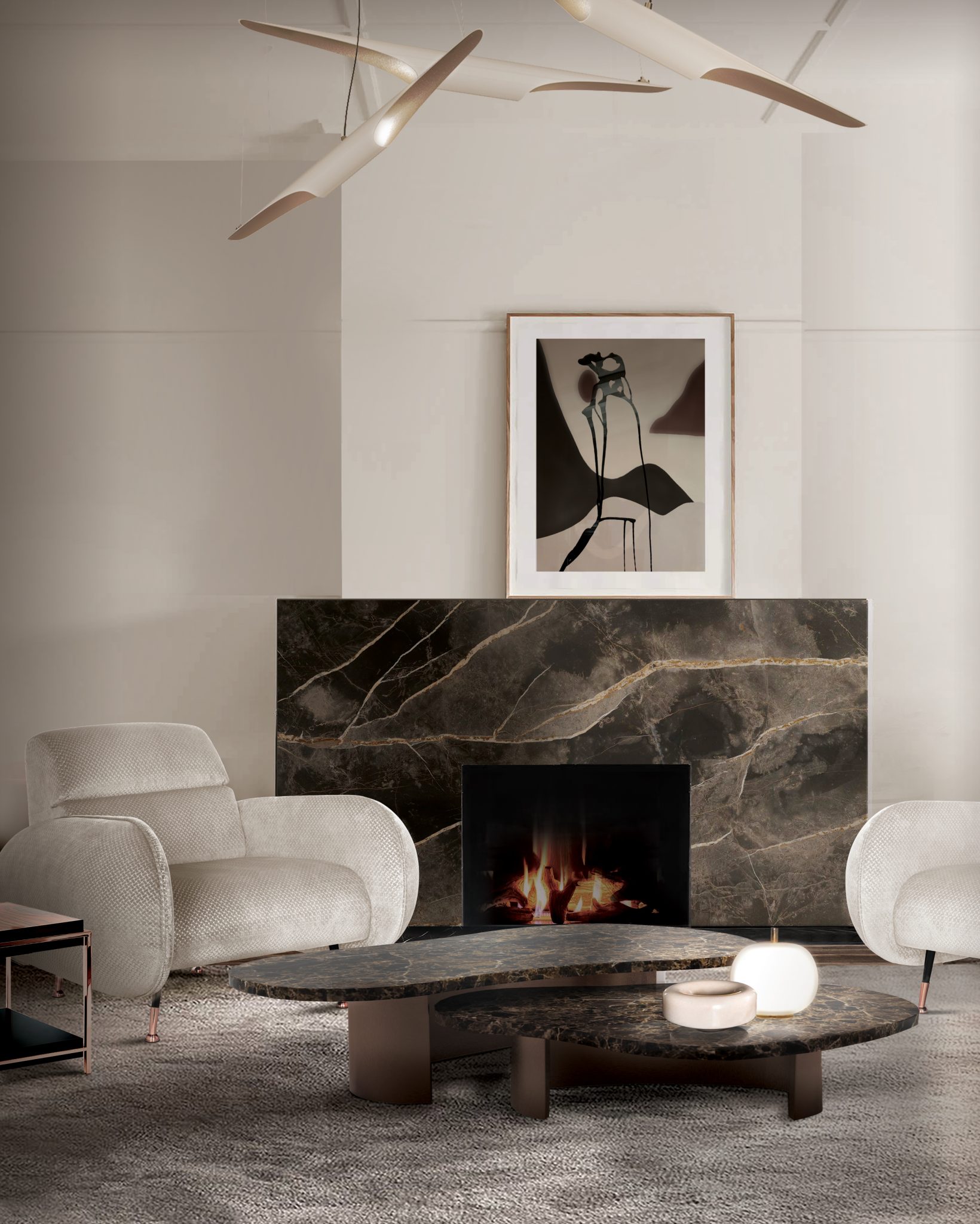 REFRESHING WHITE LIVING ROOM WITH COLTRANE SUSPENSION