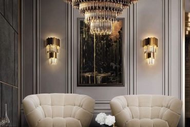 A DARK INTERIOR AND A GOLDEN CHANDELIER
