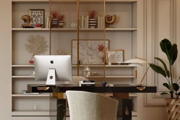 A MID-CENTURY MODERN STYLE OFFICE IN NEUTRAL TONES